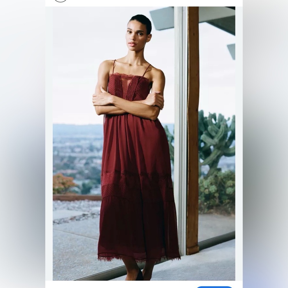 Zara Deep Burgundy Lace Chemise dress NWT
 Maxi Dress size medium 🌹🌹